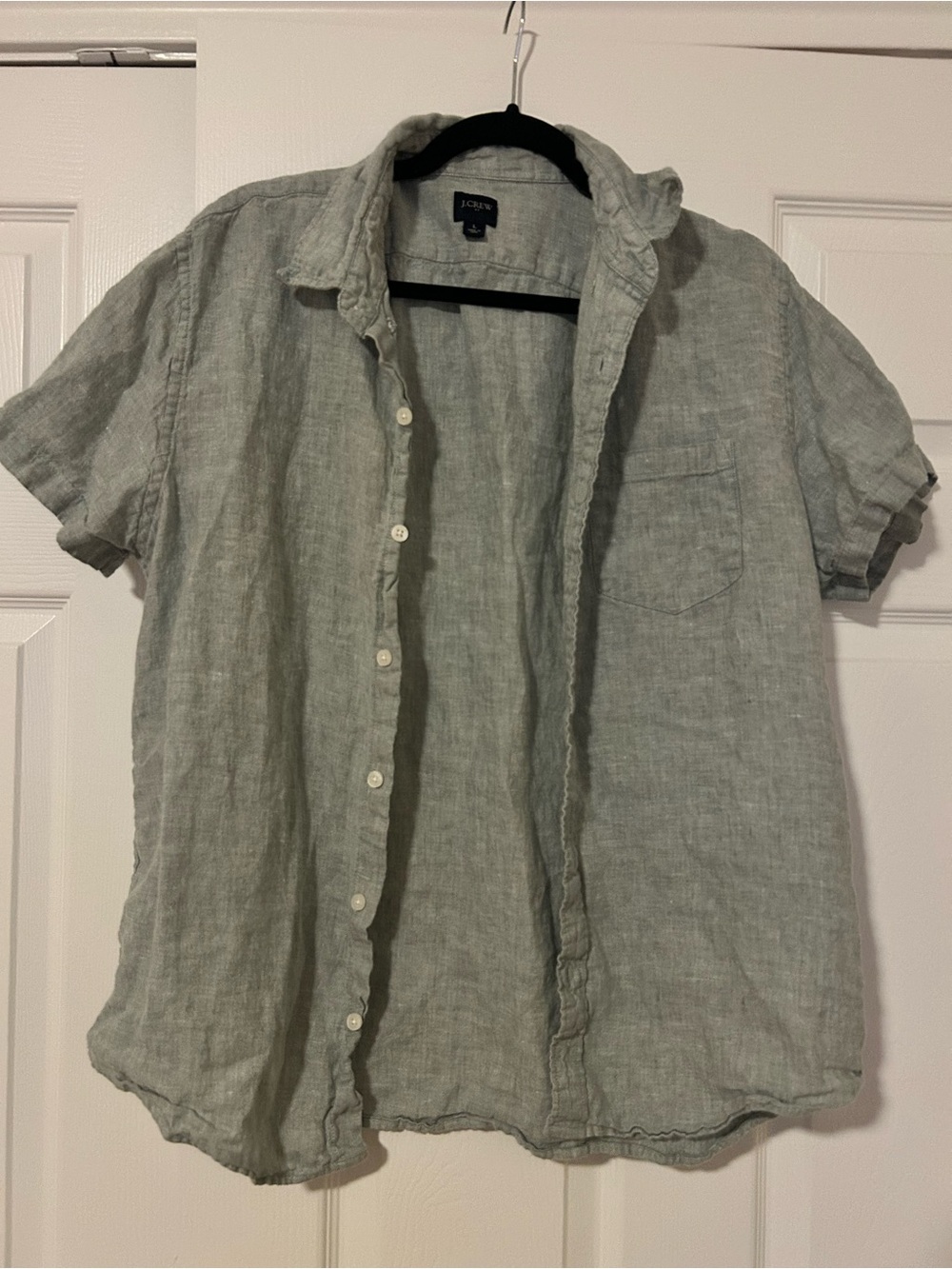 J.Crew linen & cotton short sleeve button-down shirt, size L